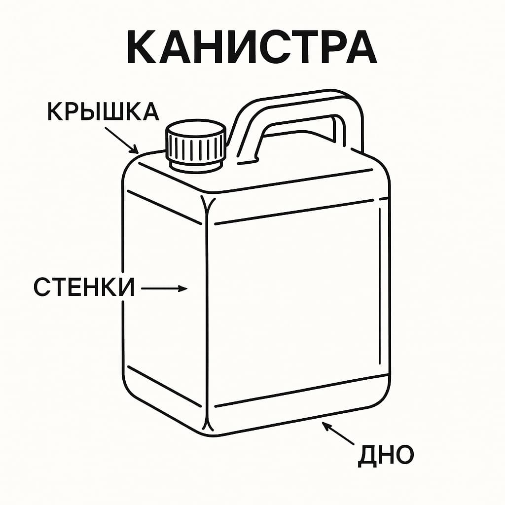 Иллюстрация схема «канистры» с подписями «крышка—стенки—дно»