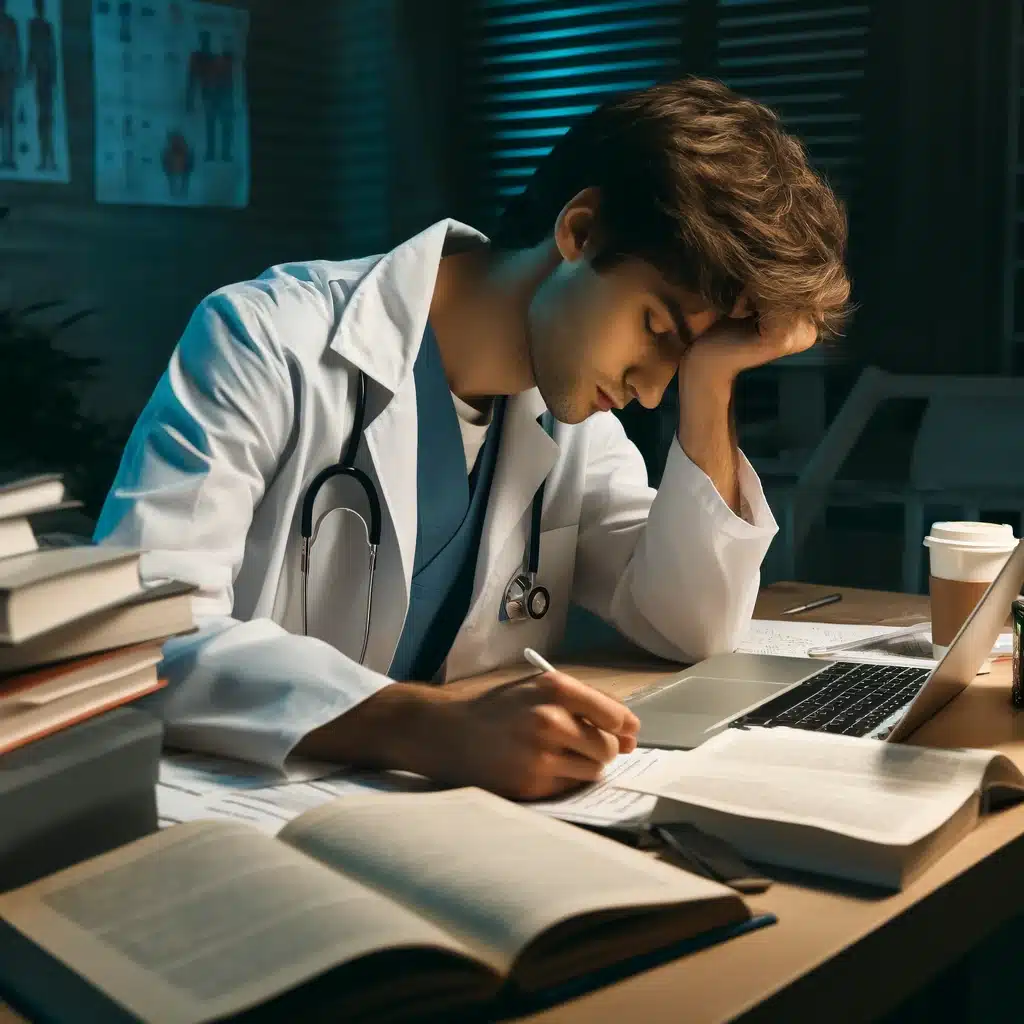 усталый студент-медик пишет курсовую работу